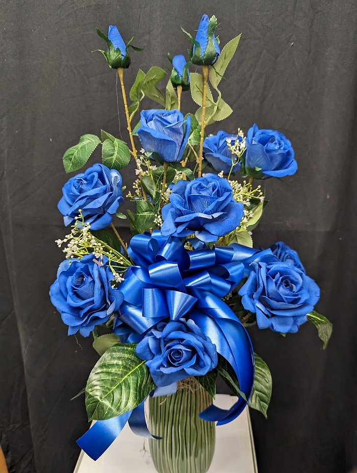Enduring Blue Artificial Rose Vase