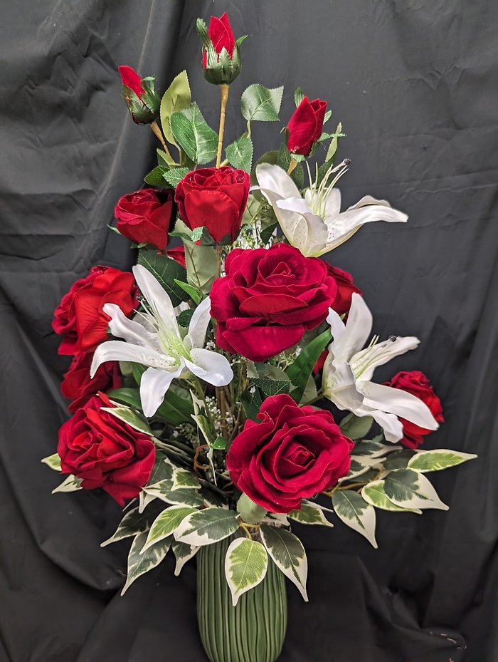 Enduring Artificial Red Rose & Lily Vase