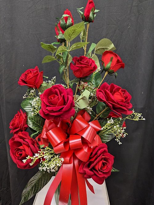 Enduring Red Artificial Rose Vase