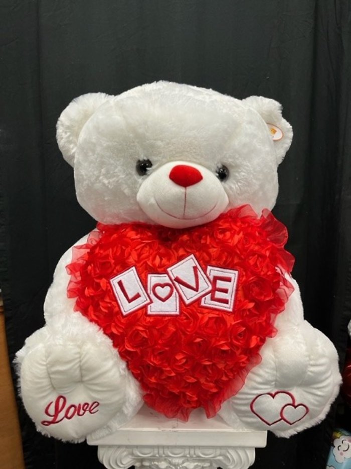 Jumbo Bear With Rose Heart (White)