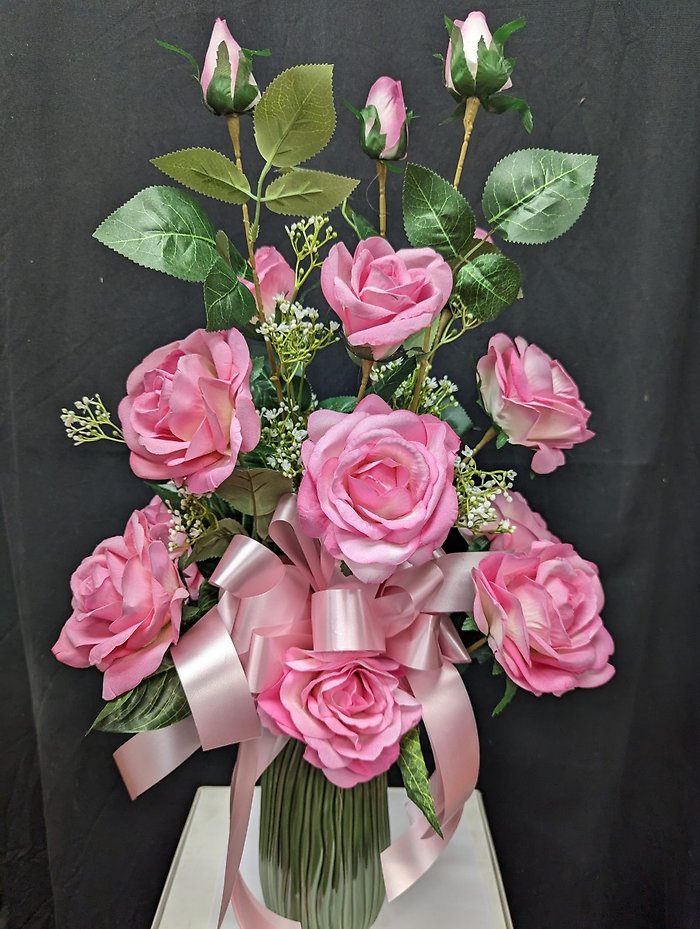Enduring Pink Artificial Rose Vase