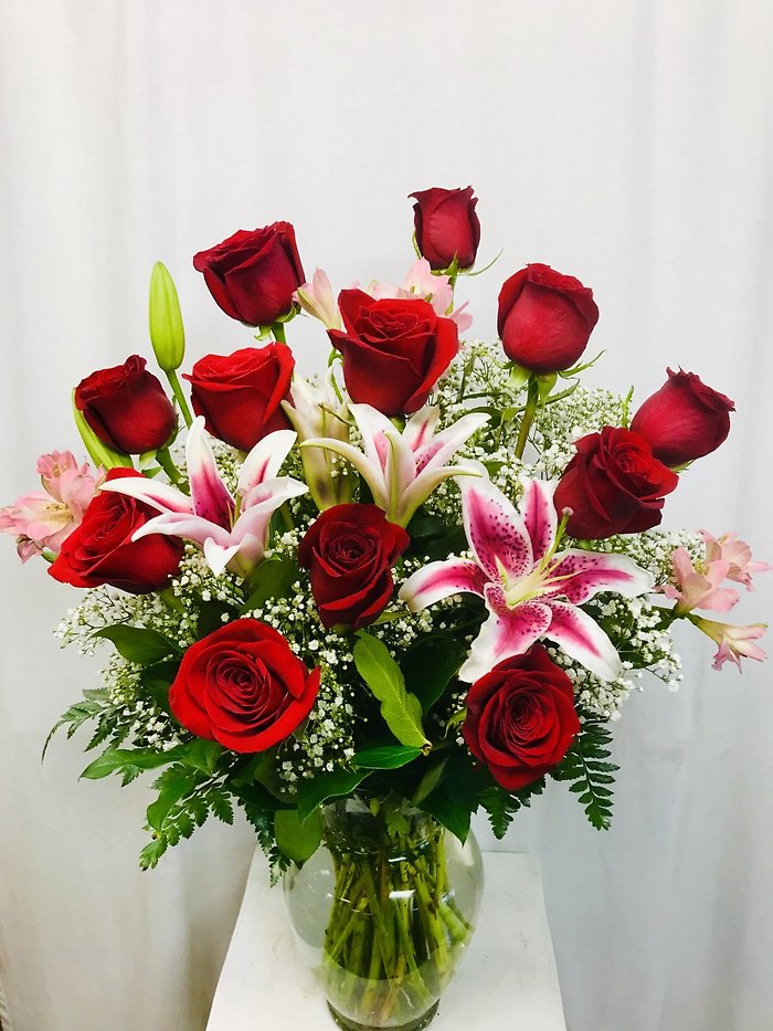 Classic Red Roses and Lilies