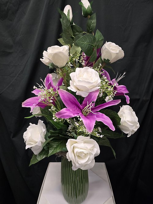 Enduring Artificial White Rose & Orchid Lily Vased