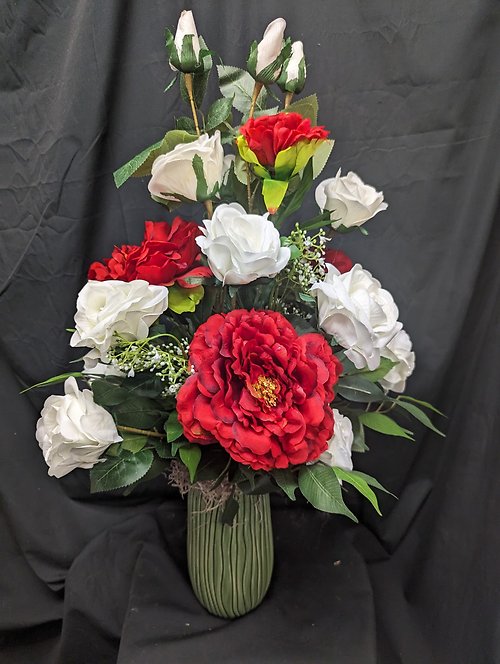 Evermore Red and White Artificial Vase