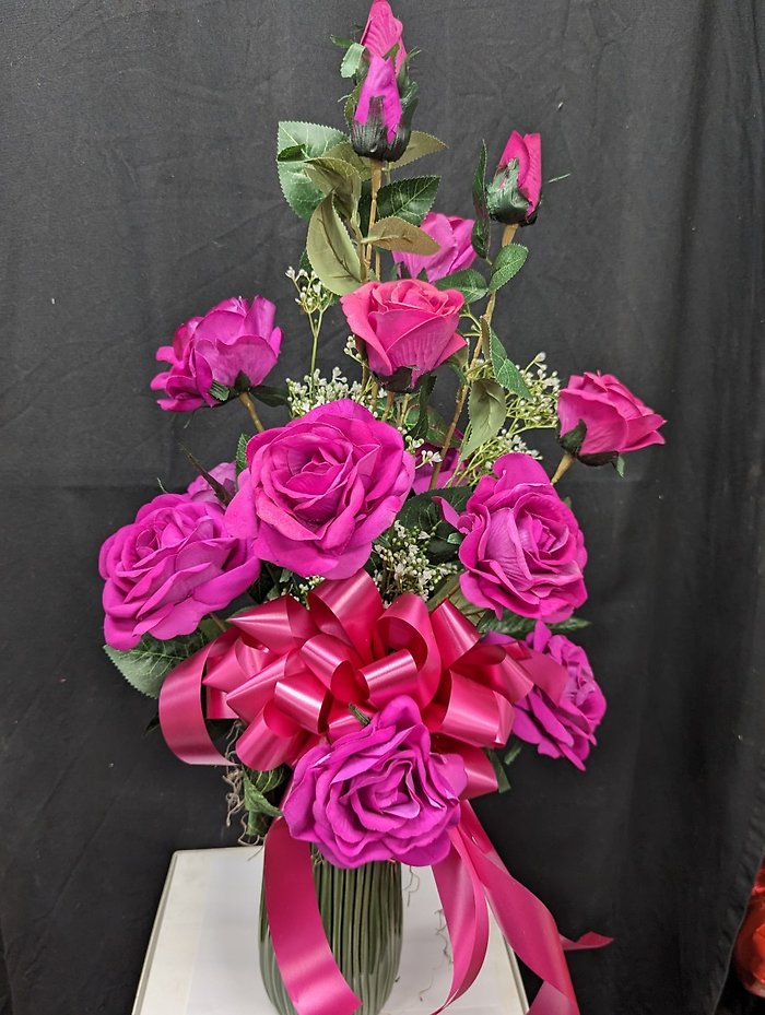 Enduring Hot Pink Artificial Rose vase