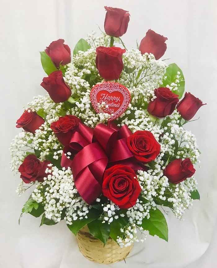 Valentines Basket of Red Roses